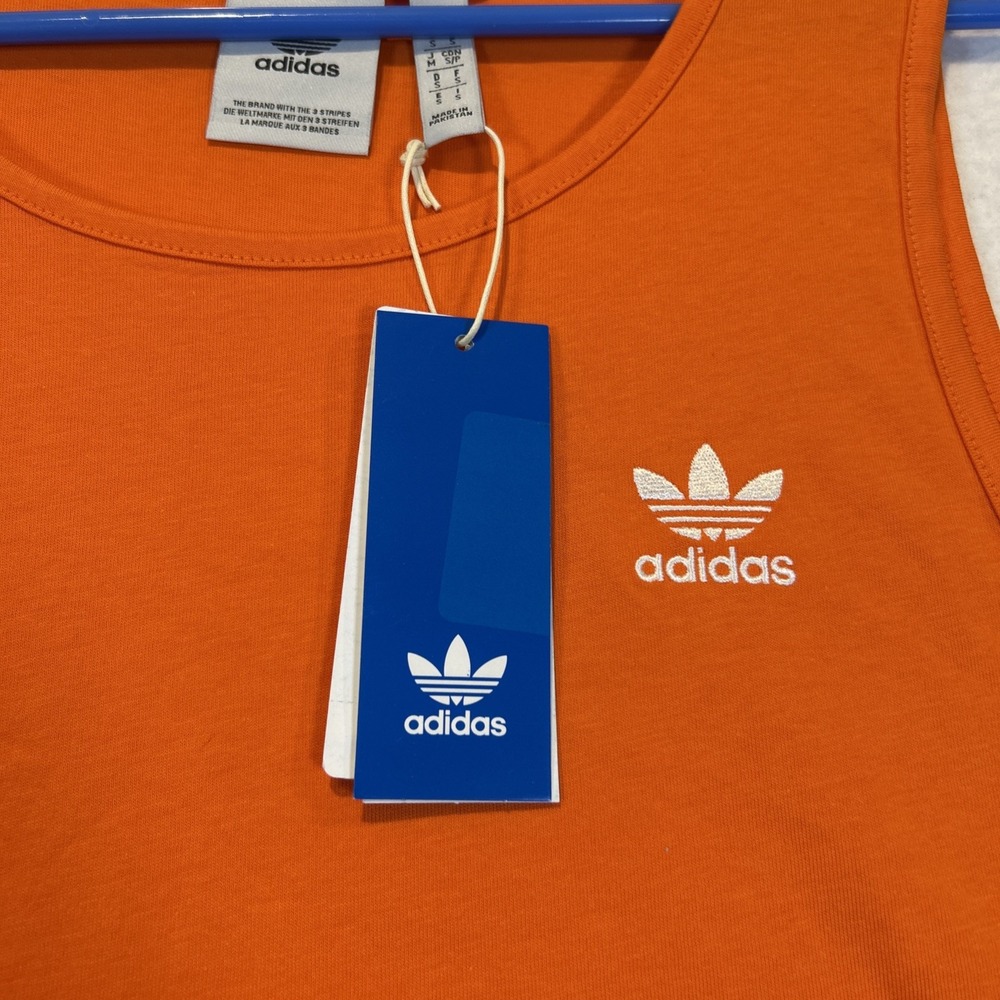 Adidas Essentials Tank Top Small Orange Embroidered Logo Trefoil Mens JF6602 - Picture 4 of 9